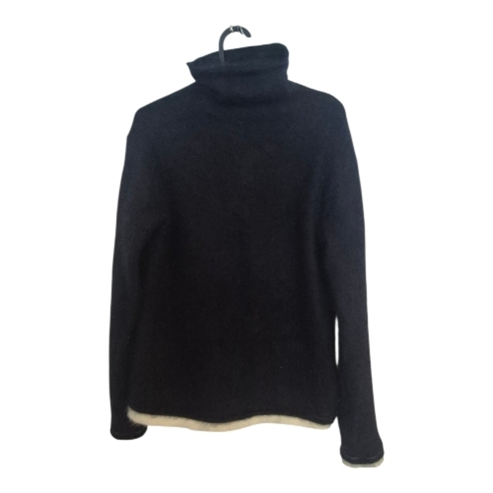 NICOLE FARHI Angora And Wool Black Turtleneck Sweater with Cream Hem
